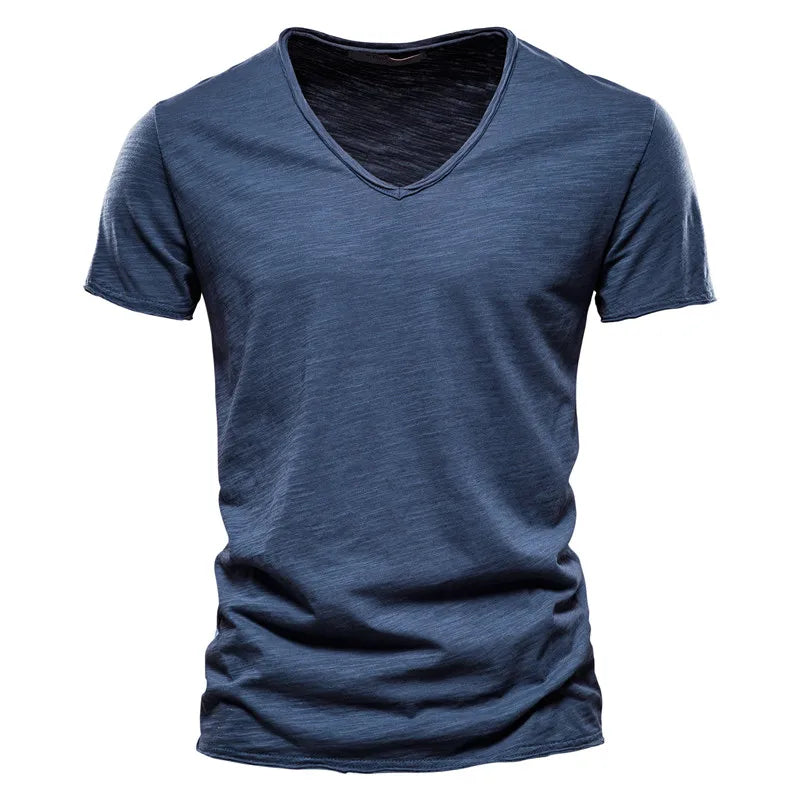 100% Cotton Men T-Shirt V-Neck Fashion Design Slim Fit Soild T-Shirts Male Tops Tees Short Sleeve T Shirt for Men