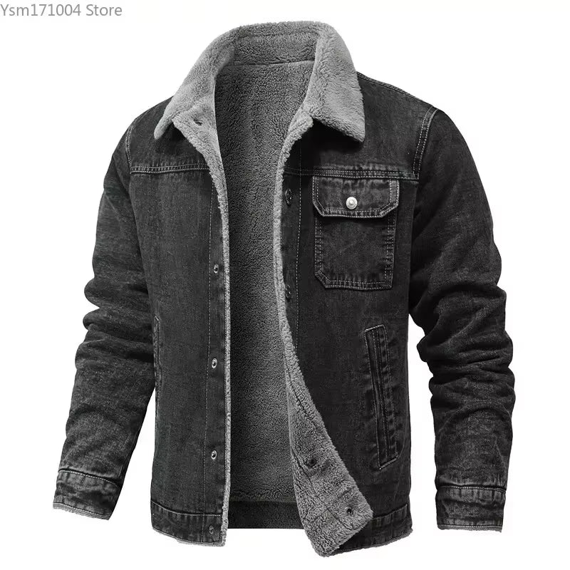 Winter Men'S Jacket High-Quality Lapel Lamb Hair Thickened Warm Coat Korean Fashion Casual Tight Denim Jackets 5XL Men Clothing